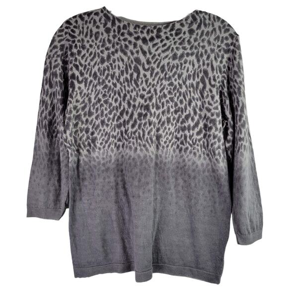 Talbots Sweater Womens Large Gray Animal Print Merino Wool Pullover Classic - Picture 1 of 5